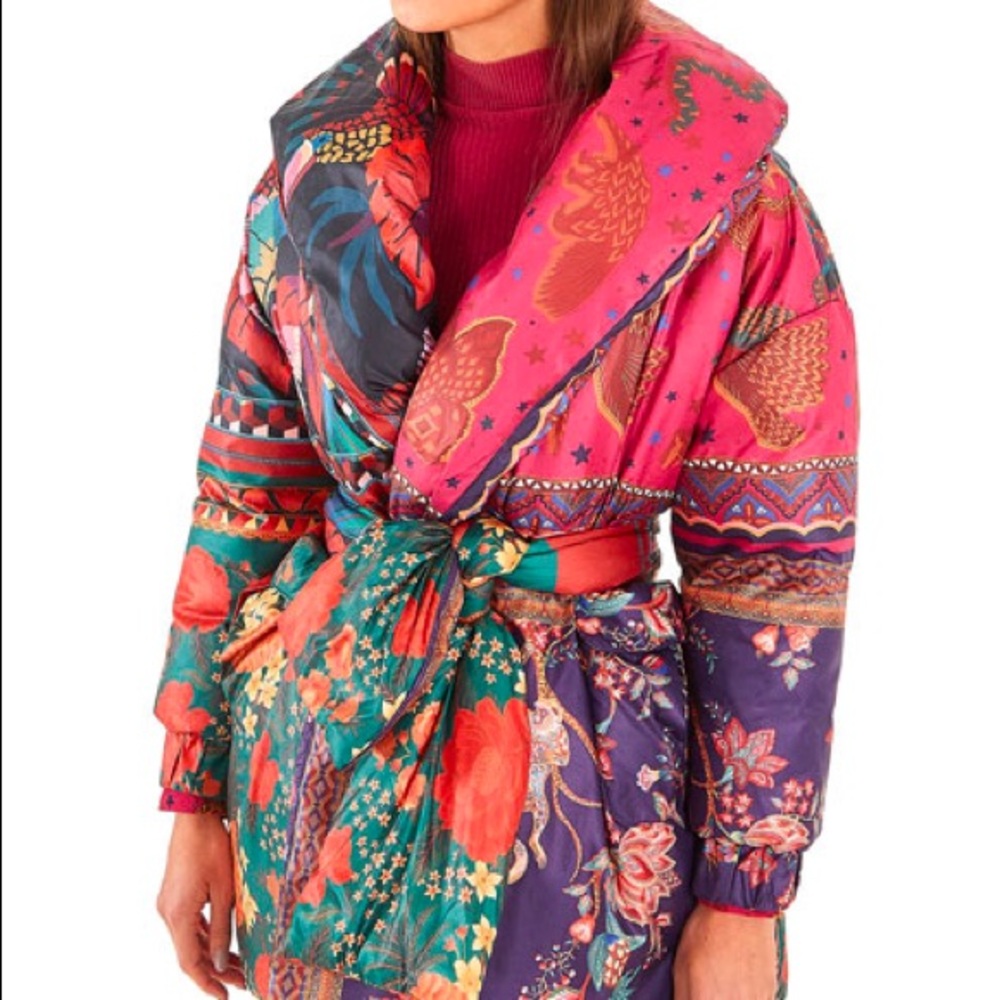 Farm Rio Mixed Scarves Kimono Puffer - Picture 3 of 16